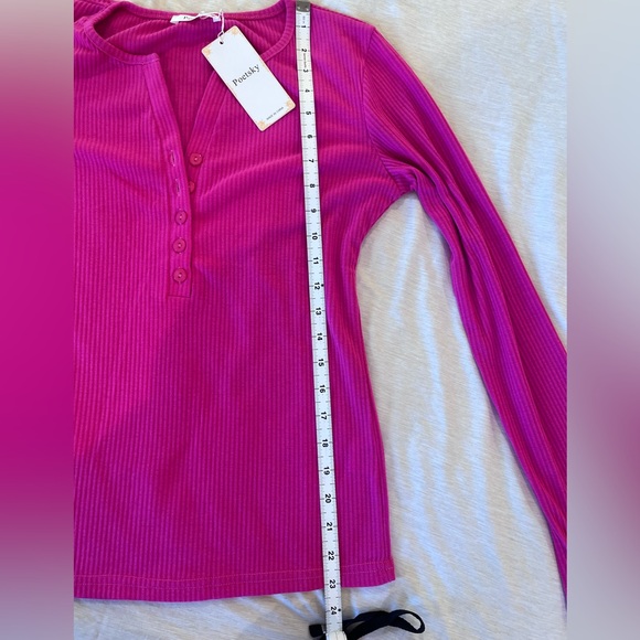 Fuchsia Ribbed Long Sleeve Henley Top - Picture 7 of 9
